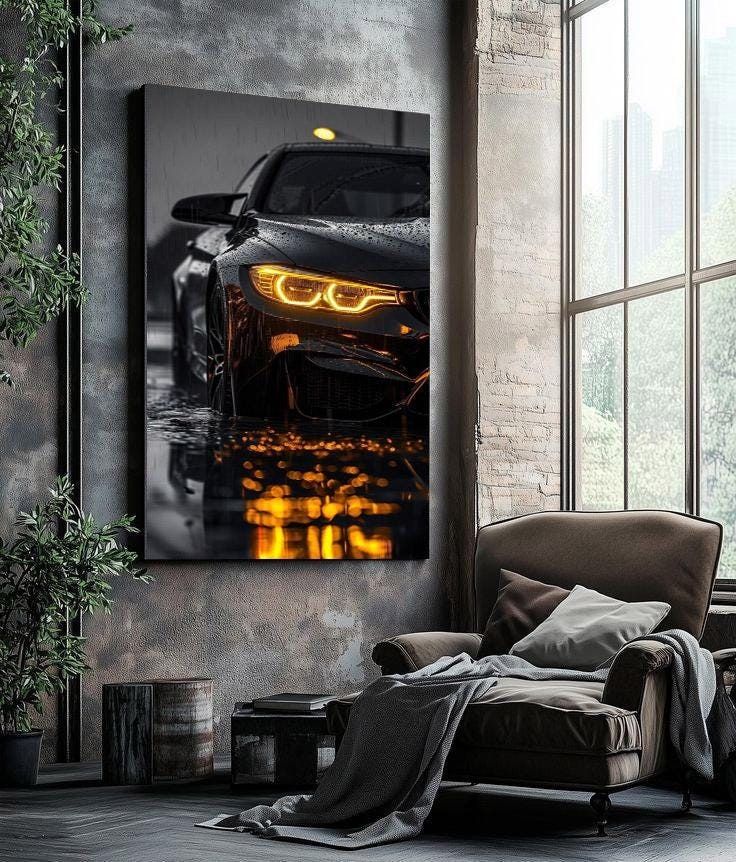 Dynamic Headlights Modern Car Canvas Painting