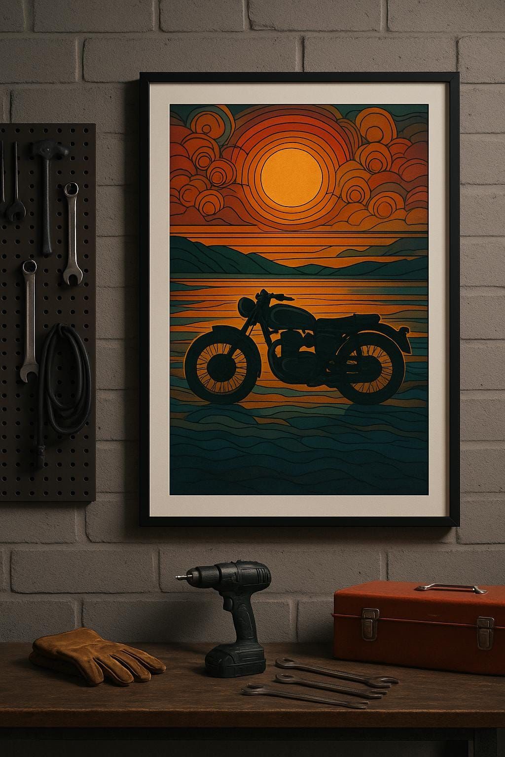 Retro Motorcycle Golden Hour Canvas Painting