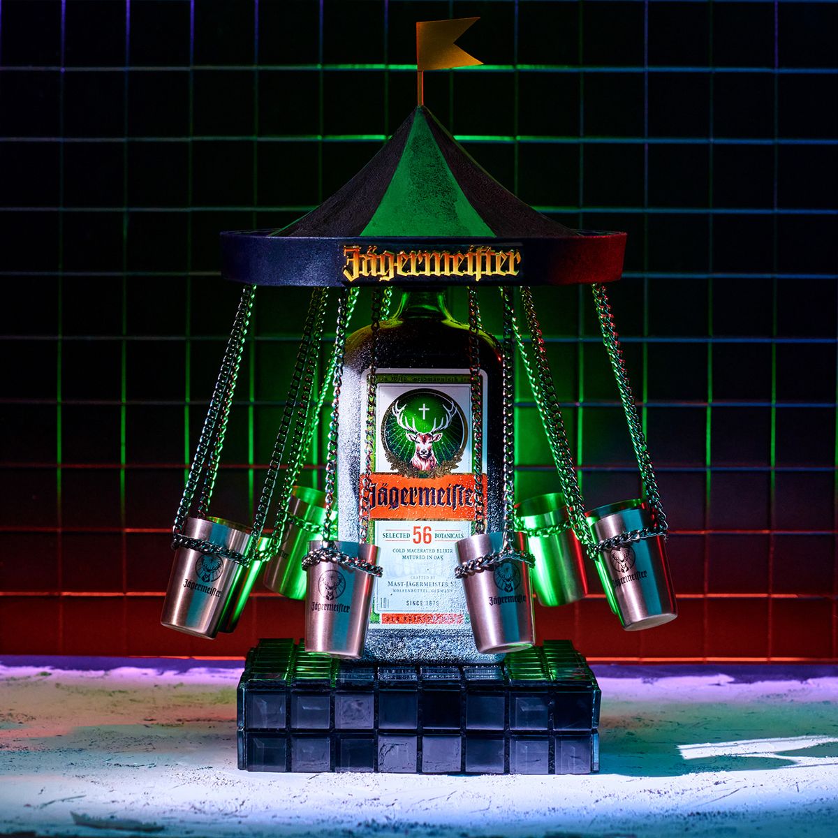 Jägermeister Stag Carousel Shot Night Neon Art