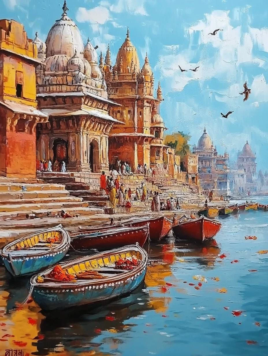 Eternal Varanasi Ghats River Canvas Painting