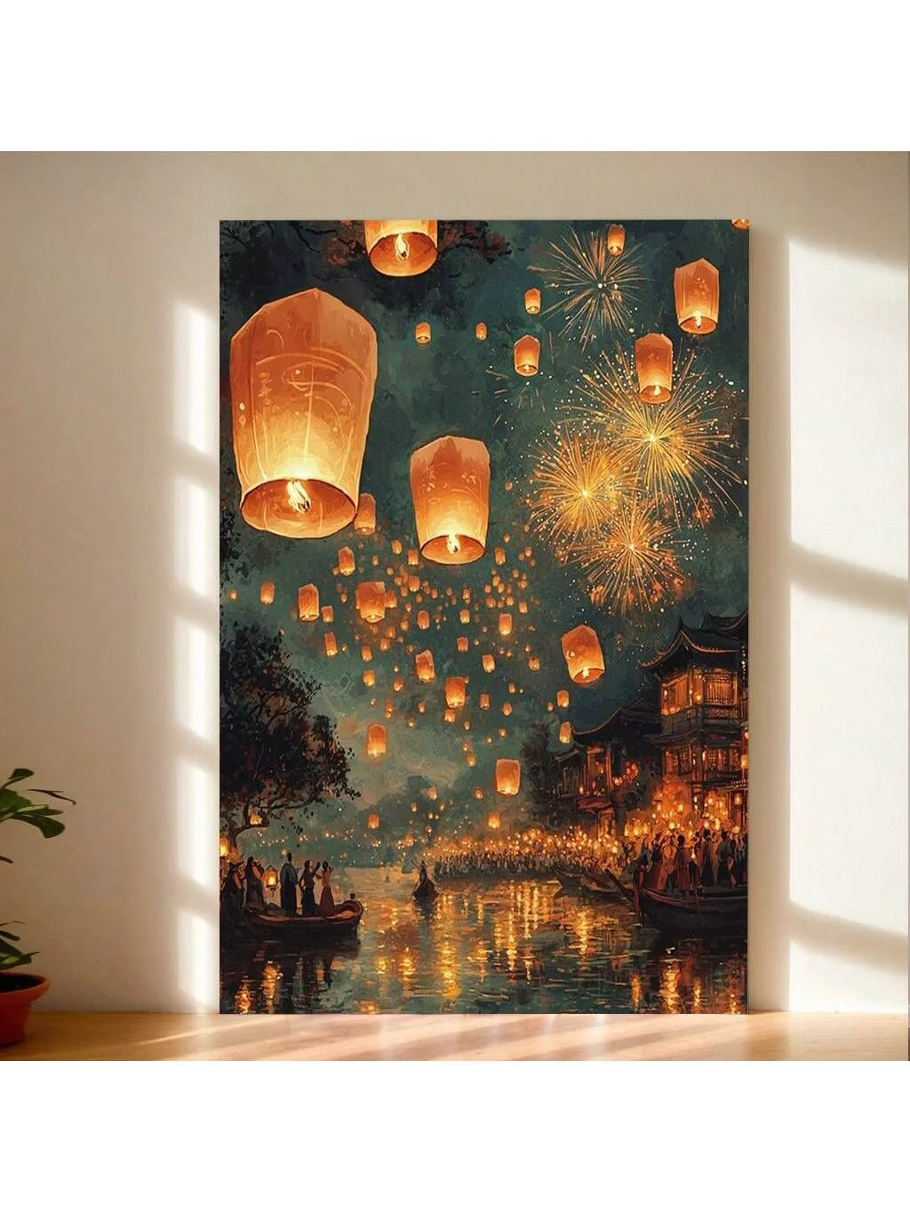 Enchanting Lantern Festival Night Canvas Painting