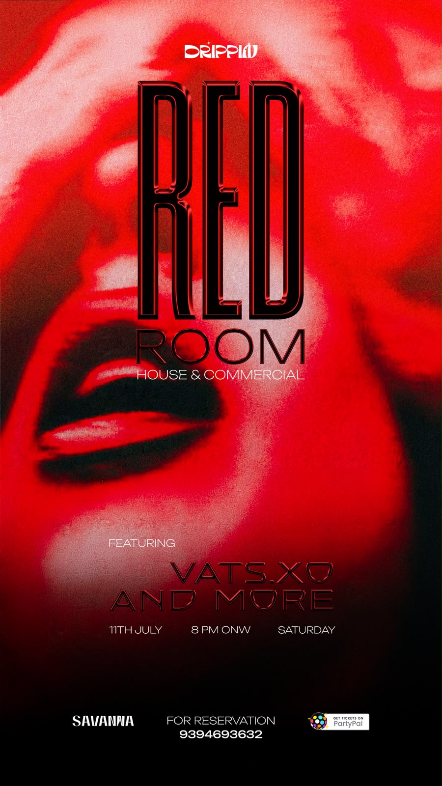 Red Room poster for Drippin, red-toned close-up portrait