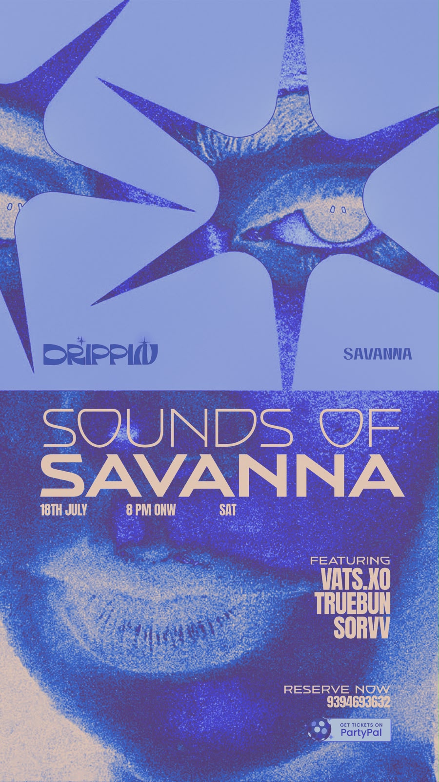 Sounds of Savanna poster for Drippin, blue graphic alternate design